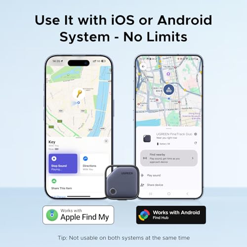 UGREEN 4Pack FineTrack Duo Smart Finder (iOS & Android Support + USB-C Rechargeable),Bluetooth Tracker Tags Compatible with Apple Find My/Google Find Hub,Item Finder Smart Tag fit for Galaxy S26