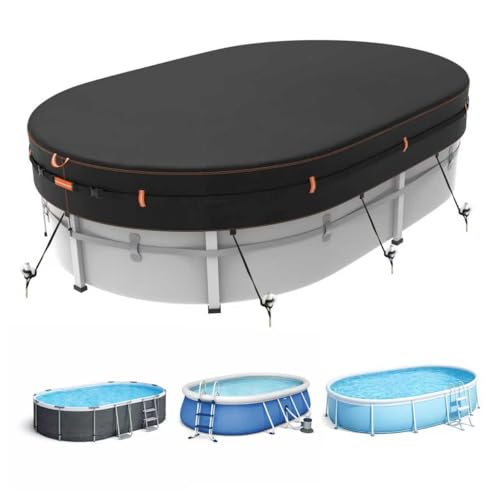 Neuradical 500D Oval Cover for Above Ground Pools, UV and Tear Resistant, 305 x 610 cm, Windproof Protection with Reflective Strips, Waterproof and Weatherproof.