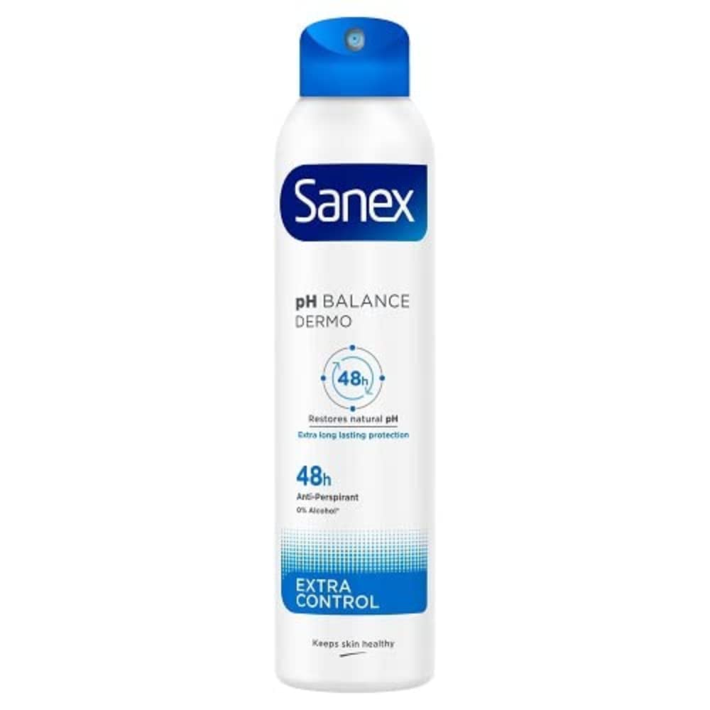 Sanex Dermo Extra Control Antiperspirant Deodorant Spray 250ml, with antibacterial zinc oxide, up to 48-hour sweat and odour protection, restores skin’s natural pH, dermatologically tested