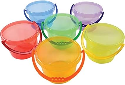 6 Translucent Rainbow Plastic Buckets 