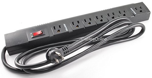 CablesOnline, Power Strip with 5 Horizontal + 2 Adapter Outlets w/6-foot Cable , SP-036