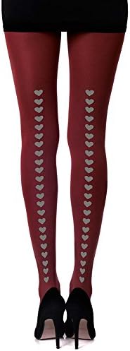 Women's Eternal Love Hearts Printed Tights Burgundy Opaque by Zohara Tights