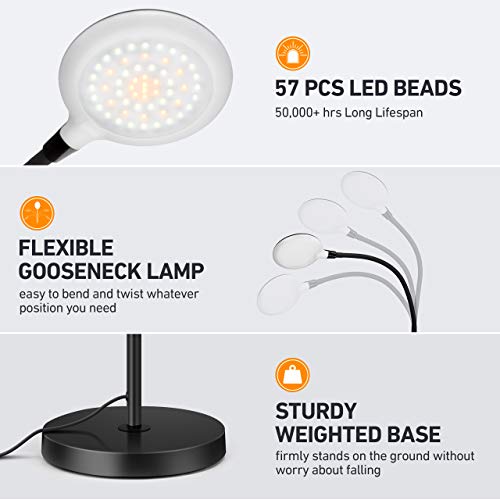 LED Floor Lamp, Standing Lamp 5 Brightness Levels & 3 colors, Flexible Gooseneck Touch Control Reading Standing Light for Living Room, Bedroom, Home, Office and Dorm - Thumbnail 2