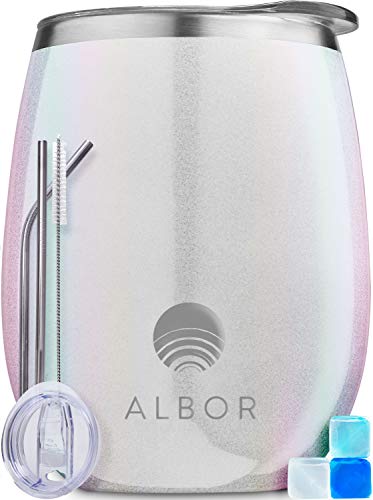 Albor Triple Insulated Wine Tumbler with Lid Stainless Steel 12 Oz Tumbler Holo White