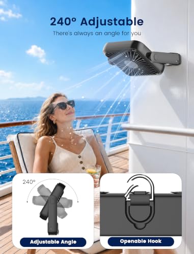 2-Pack Magnetic Cruise Approved Fan, 5000mAh Ultra-Slim Travel Fan Rechargeable, 4-Speed, Hook Design, Portable Fan for Cruise Ship Cabin, Bedroom Sleeping, Camping, Travel & Cruise Essentials 2026