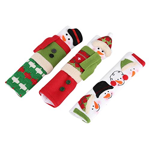 DegGod 3 Pcs Christmas Appliance Handle Covers, Cute Snowman Anti-Static Handle Cloth Cover for Xmas Refrigerator Microwave Oven Dishwasher Door Decoration Ornaments