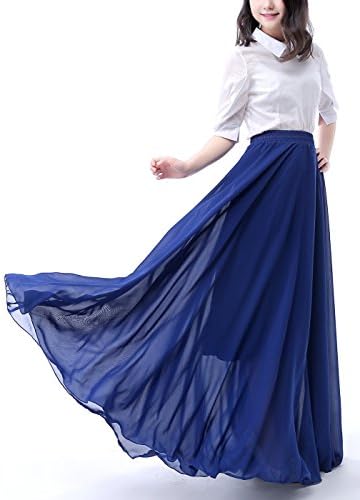 promdressesol PDOL Women's Chiffon 41.3" Floor Length Big Hem Retro Maxi Long Skirt (M, Royal Blue)