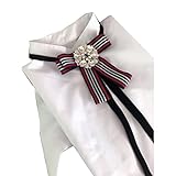 Rhinestore Dangle Bow Tie Crystal Ribbon Pre Tied Neck Tie Adjustable Brooch Pin Clip (Black & White)