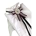 Rhinestore Dangle Bow Tie Crystal Ribbon Pre Tied Neck Tie Adjustable Brooch Pin Clip (Black & White)