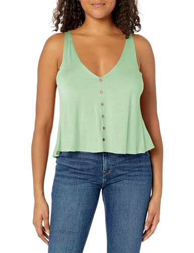 Angie Women's V-Neck Swing Tank with Button Center Front and Open Back
