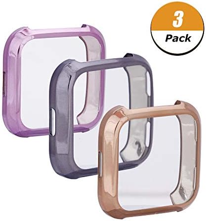 Fingertip WD Fitbit Versa Case, Soft TPU Plated Screen Protector Full Protective Bumper Shell Cover Compatible Fitbit Versa Smartwatch (3Pack)