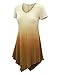 Lock and Love LL WT1051 Womens V Neck Short Sleeve Ombre Tunic Top XL Brown