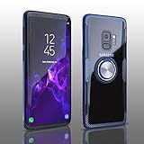 Samsung Galaxy S9 Case | Transparent Crystal Clear Cover | Slim Silicone Rubber Bumper Frame | 360° Rotating Magnetic Finger Ring | Kickstand | Compatible with Samsung Galaxy S9 - Blue