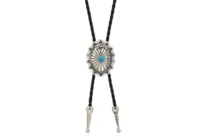 FGSS Vintage Turquoise Bolo Tie For Men - Western Cowboy Colored Oval Bola Necktie Retro Leather Necklace for Men Women