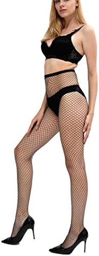 Women’s High Waist Fishnet Stockings Sparkle Rhinestone Tights of MERYLURE (One Size, Small Grid Black)