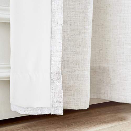 ChadMade 50" W x 84" L Polyester Linen Drapes with Thermal Blackout Lining Pinch Pleat Curtain for Sliding Door Patio Door Living Room Bedroom, (1 Panel) Beige White