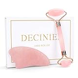 Deciniee Jade Roller and Gua Sha Tools Set - Anti Aging Rose Quartz Roller Massager - 100% Real Natural Jade Roller for Face, Eye, Neck - Beauty Jade Facial Roller for Slimming & Firming