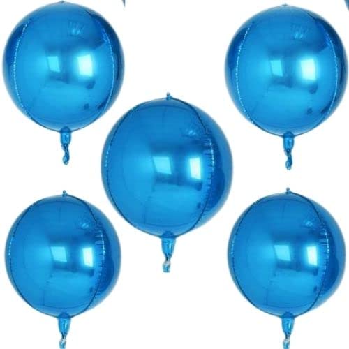 5Pcs Large 4D Giant Round Foil Balloon Big Mirror Metallic Orbz Mylar Sphere Balloons for Girl Boy Birthday Party Wedding Baby Shower Decoration Supplies(22inch)(Blue)
