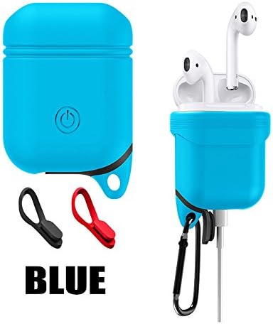 Bluetooth Earphone Case Sleeve For Iphone7 7 Plus Case Pouch For Apple AirPods Earphone Charging Case Cover With Strap Dust Plug (Blue)