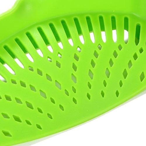 Qiyun Clip-on Green Silicone Pasta Snap Strainer Dishwasher Safe Colander Universal Size Fit Most Pans Suitable for Draining Pasta Vegetables Potatoes etc