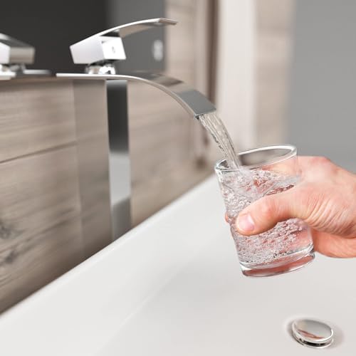 Kadelg High Bathroom Basin Tap, Modern Bathroom Basin Mixer, Hot and Cold Water Undersink Tap, Comes with 3/8 Inch Hose 60 cm Long