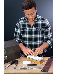 Cali Valley Piedra afiladora de cuchillo Premium profesional 1000 6000 Grit Whetstone Waterstone Kit con guía y sacapuntas de cuero Strop Portable Wetstone para cocina, bolsillo, caza, cuchillos de chef