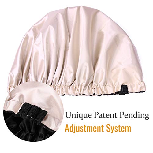 YANIBEST-Satin-Lined-Shower-Cap-for-women-Satin-Bonnet-Double-Layer-Shower-Caps-Waterproof-Adjustable-Reusable-for-Hair-ProtectionLargeChampagne