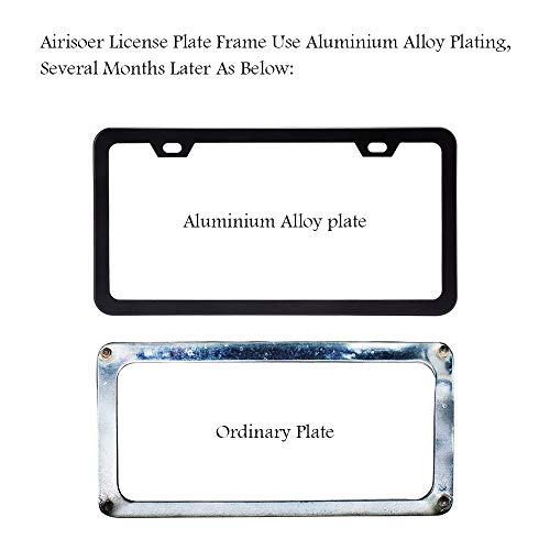Airisoer License Plate Frame Black Matte Aluminum with Bolts Washer Caps, Car Licenses Plate Covers Holders for US Vehicles, 2 Pcs 2 Holes - Thumbnail 3