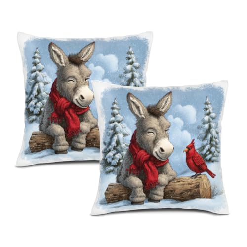 IsegMind Winter Red Bird Donkey Throw Pillow Cover Set of 2 12x12 Inch Christmas Winter Pillowcase Nature Birds Scene Cushion Covers Farmhouse Pillow at Amazon