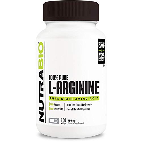 NutraBio Pure Fermented L-Arginine Supplement (150 Capsules, 750mg Each)