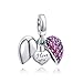 I Love You Heart Charm 925 Sterling Silver Dangle Bead Crystal Valentine's Day Gifts Fits Pandora European Bracelet Necklace(Fushcia -1)