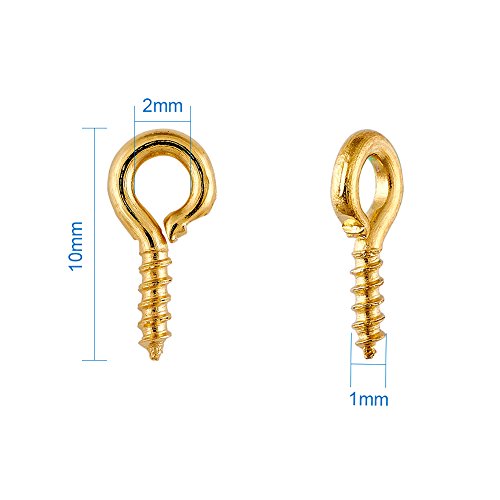 Kissity 1 Box Three Colors Iron Screw Eye Pins Bail Peg Set For Half-drilled Beads 10x4x1mm Pack of about 600pcs