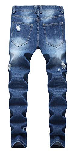 Qazel Vorrlon Men's Slim Fit Blue Stretch Destroyed Ripped Skinny Denim Jeans Size 30,Q407 - Thumbnail 2
