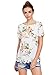 MakeMeChic Women's Scallopped Flower Blouse Casual Floral Top White L