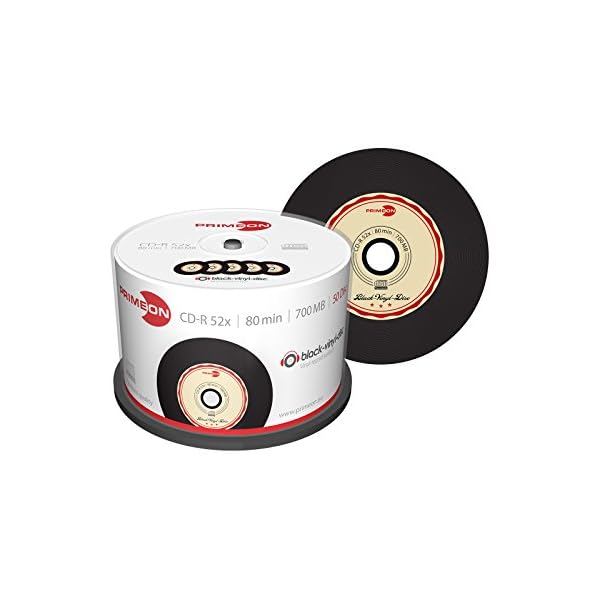Primeon CD-R 80Min/700MB/52x Cakebox (50 Disc), black-vinyl-disc Surface, schwarz, beige,rot, 700 MB – Bild 3