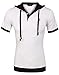 Coofandy Men's Casual Short Sleeve T-shirt Patchwork Hooded Polo Shirts White L