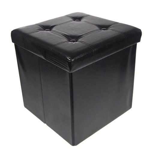 Storage Ottoman Faux Leather Collapsible Foldable Seat Foot Rest Coffee Table Black