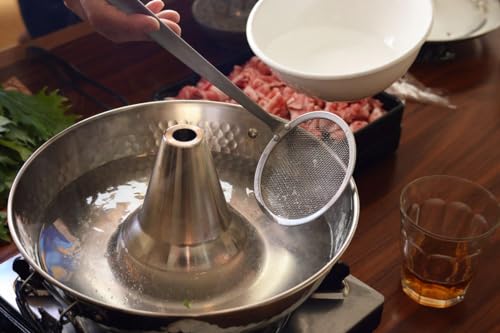 JapanBargain 4590, Shabu Shabu Hot Pot Pan Japanese Traditional Stainless Steel Hotpot Cooking Pot with Chimney, 10-1/4 inches, Made in Japan