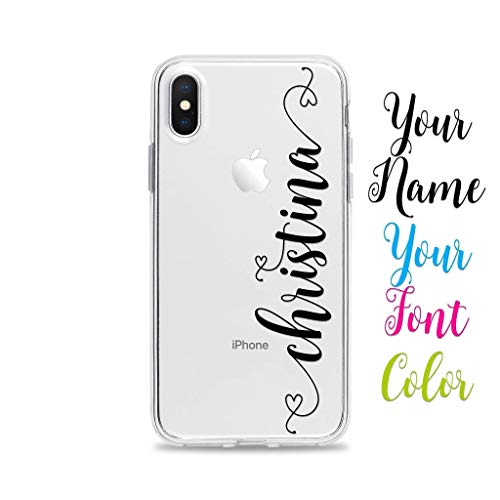 Personalized Phone Case Clear iPhone XS Max XR X 10 8 Plus 7 6s 6 SE 5s 5 with Custom Name Hearts Slim Soft Rubber