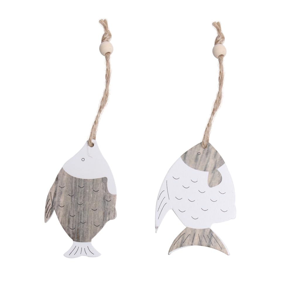 EXCEART Fish Shaped Hanging Wooden Pendants 4 Pieces 3.15X2.28 Inch Nautical Decor for Home Bar Hotel Festival Diy Craft Ornaments
