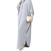 IKADEX Women Batwing Sleeve Abaya Button Loose Fit Long Maxi Muslim Dress Islamic Kaftan Prayer Robe