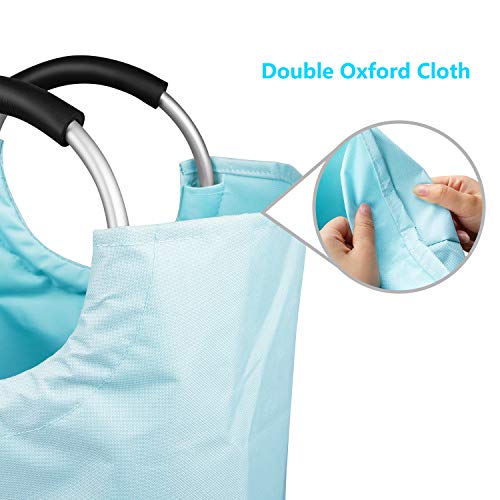 rabofly Large Laundry Basket, Collapsible Fabric Laundry Hamper Bag, Oxford Fabric, Waterproof, Folding Washing Bin Tote Bag Portable Dirty Clothes Basket with Comfort Durable Handles, Light Blue - Thumbnail 6
