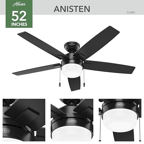 Hunter Fan Company 52485 Anisten Bedroom Ceiling Fan with LED Lights, Large Low Profile, Matte Black