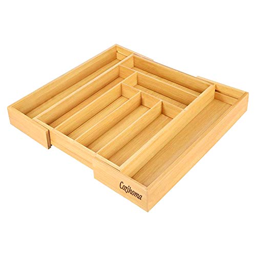 100% Bamboo Large Expandable Drawer Organizer Cutlery Utensil Tray Silverware Tray Utensil Drawer Organizer Adjustable Kitchen Drawer Insert Flatware Organizer Jewelry Showcase with 8 Compartments - Thumbnail 5