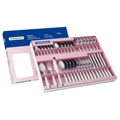 Faqueiro Aço Inox com Faca para Churrasco com 36 Peças Tramontina Laguna Prata
