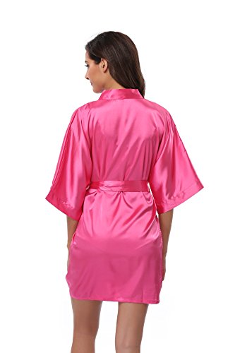 Vogue Bridal Women's Solid Color Short Kimono Robe, Rose 3XL