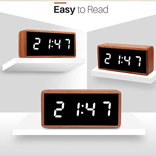 Digital Alarm Clock, MiCar Solid Wood Led Modern Desk Clock with 5.5"x2