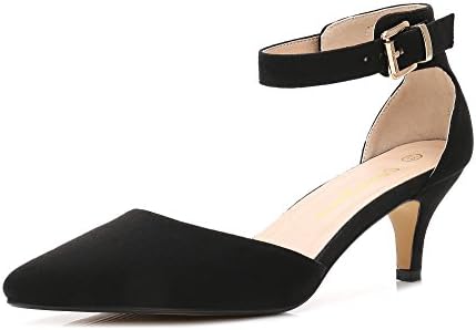ComeShun Womens Shoes Pointed Toe Ankle Strap Stiletto Bridal Wedding Dress Pumps D'Orsay Low Kitten Heels