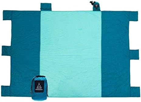 Sand Free Beach Blanket Oversized 7'X9'. Great for Camping Festival and Picnic. Quick Drying Light Weight Durable Machine Washable Ripstop Nylon. Includes 6XL Sand Anchors & Valuables Pocket!