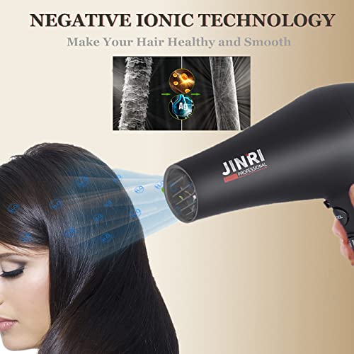 JINRI Hair Dryer, Ionic Blow Dryers with Comb,Concentrator and Diffuser